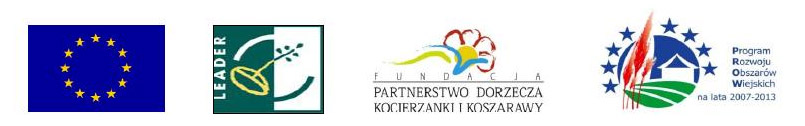 Logotypy: Flaga Unii Europejskiej, Projekt Leader, Partnerstwo Dorzecza Kocierzanki i Koszarawy, Program Rozwoju Obszarów Wiejskich 2007-2013